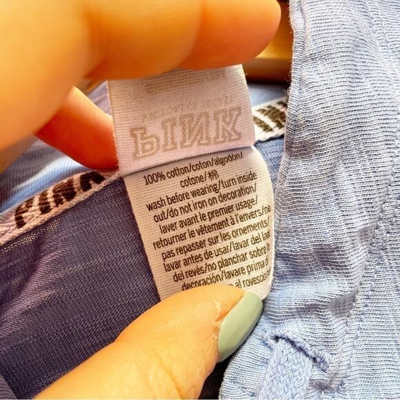 PINK Victoria's Secret Blue Long Sleeve Collared Cropped Top Size S - Picture 5 of 6